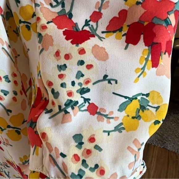 Zara Basic Womens Cream Floral 3/4 Sleeve Blouse, Size Large - Picture 11 of 12